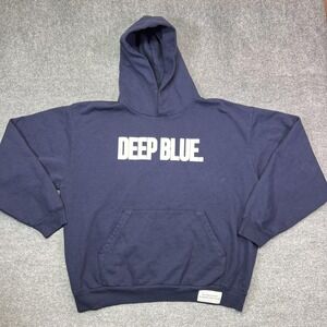 Deep Blue Hoodie Mens XL Navy Fleece Pullover Kangaroo Pocket Graphic Ocean
